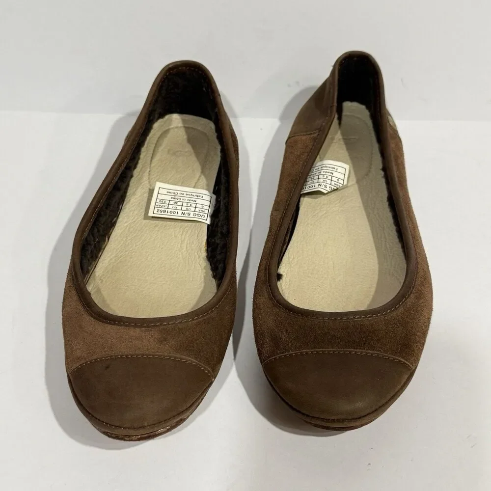 Women’s UGG Shoes Ballet Flats Brown Leather Sheepskin Size 5 - Picture 7 of 16